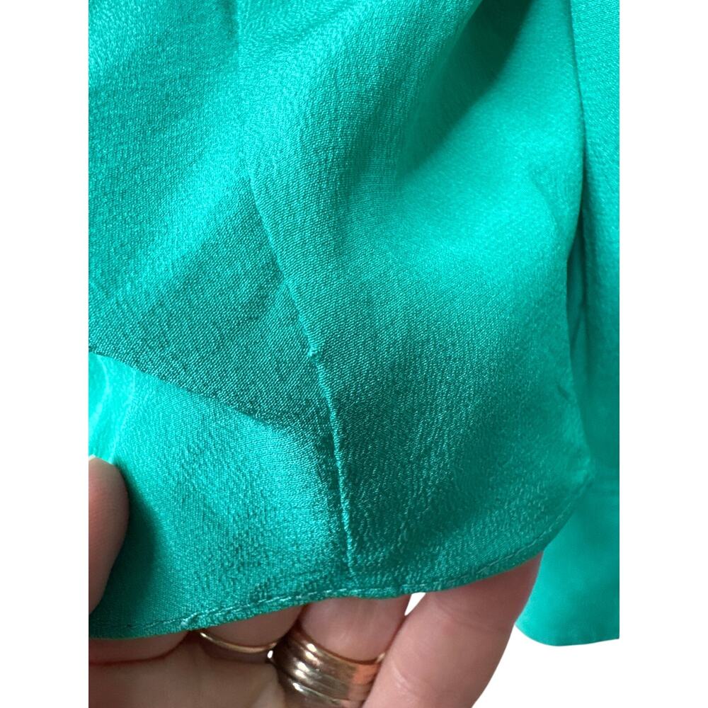 VICTORIA BECKHAM Scoop-neck twist-knot silk-crepe shirt Teal Green Size US 10 - Picture 6 of 11